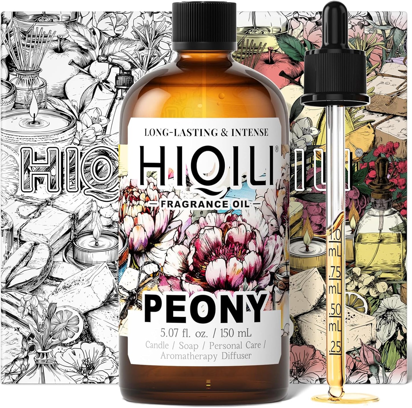 HIQILI Peony Fragrance Oil for Home Diffuser, Idea for Making Candle, Women's Perfume, Car Air Freshener, Skin & Body Care - 5.07 Fl Oz