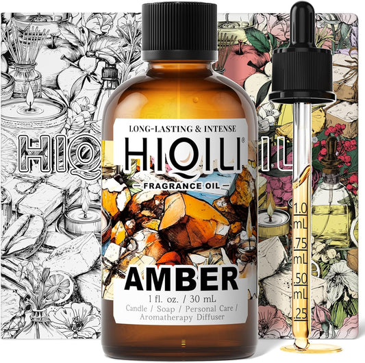 HIQILI Amber Fragrance Oil for Candle, Perfume, Soap Making, Hotel Scents for Essential Oil Diffuser & Aromatherapy - 1 Fl Oz